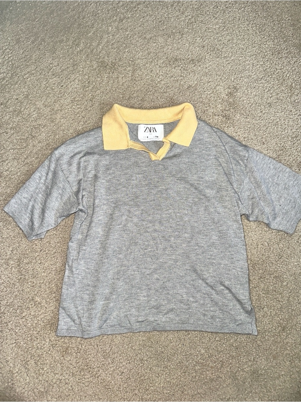 Zara Kids Boy’s Gray and Yellow Collared Soft Shirt - Size 6